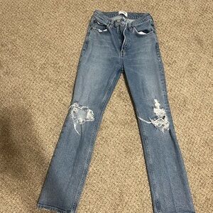 Agolde Women's Light Blue Ripped Straight Leg Jeans